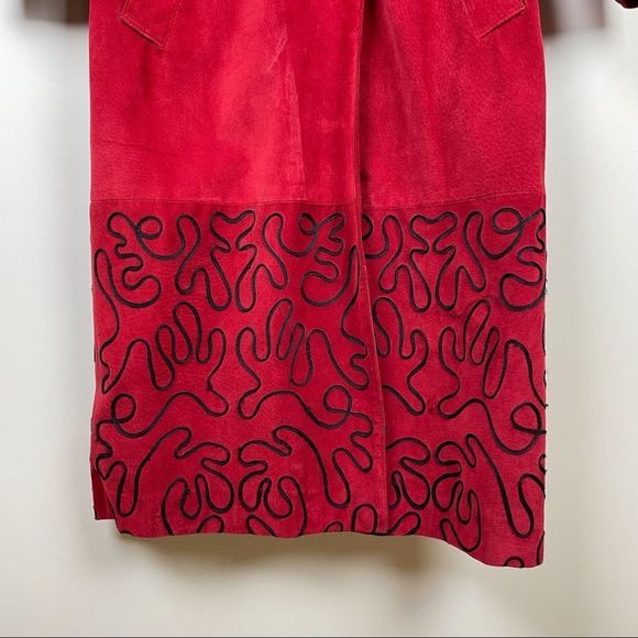 VINTAGE Danier Suede Red Full Length Long Trench Coat - Picture 4 of 16
